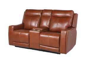 English Elm Steve Silver - Contemporary Power Reclining Sofa with Top-Grain Leather, USB Charging, Power Headrest & Footrest Brown B081109542