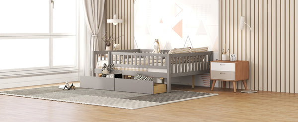 English Elm Full Pine Wood Daybed with Storage Drawers for Guest Room or Studio Living Gray WF301868AAE