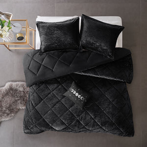 English Elm Full/Queen Plush Velvet Comforter Set Felicia – Quilted Diamond Black, Hypoallergenic Warmth, Pillow B03595937