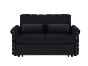 English Elm Artemax Velvet Tufted Convertible Loveseat Sleeper with Nailhead Trim for Small Spaces Black W668100737