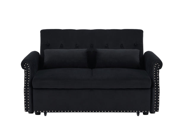 English Elm Artemax Velvet Tufted Convertible Loveseat Sleeper with Nailhead Trim for Small Spaces Black W668100737