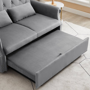 English Elm Artemax Velvet Tufted Convertible Loveseat Sleeper with Nailhead Trim for Small Spaces Gray W668100736