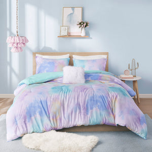 English Elm Full/Queen Watercolor Tie Dye Comforter Set with Piped Edges, Hypoallergenic Fill & Fur Pillow - OEKO-TEX Certified B03595946