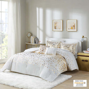 English Elm Metallic Lillie Leopard Metallic Animal Comforter Set with Gold Print, OEKO-TEX, Antimicrobial Freshness Protection B03595926