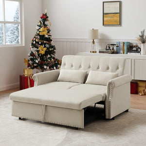 English Elm Artemax Velvet Tufted Convertible Loveseat Sleeper with Nailhead Trim for Small Spaces Beige W668100738