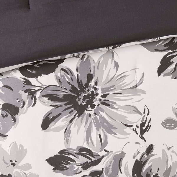 English Elm King/Cal Floral Print Comforter Set - Intelligent Design Dorsey Black & White Microfiber Comforter, Shams, Decorative Pillows, Hypoallergenic, Machine Washable B03595939