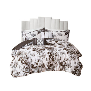 English Elm Full/Queen Dorsey Floral Print Comforter Set - Black & White Microfiber, Hypoallergenic Pillows, Antimicrobial Protection B03595882