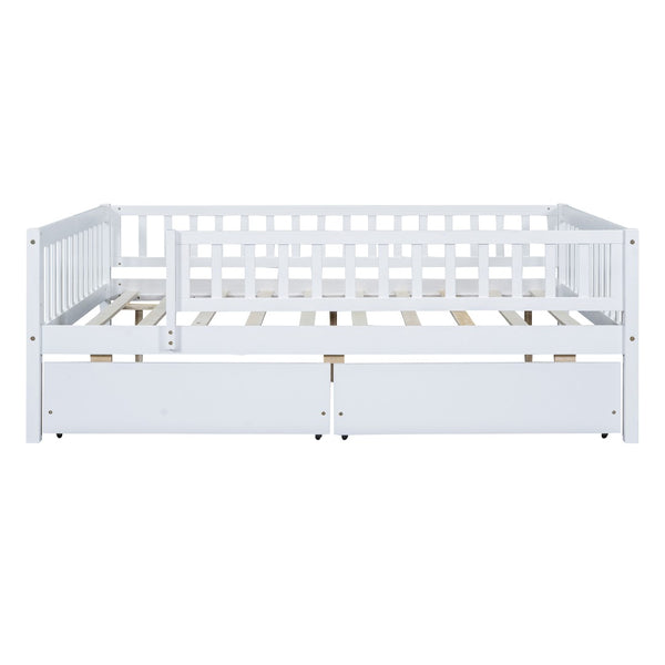 English Elm Full Pine Wood Daybed with Storage Drawers for Guest Room or Studio Living White WF301868AAK