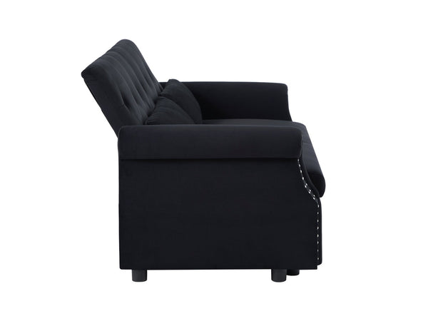 English Elm Artemax Velvet Tufted Convertible Loveseat Sleeper with Nailhead Trim for Small Spaces Black W668100737