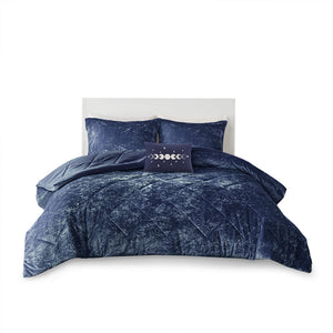 English Elm Full/Queen Felicia Velvet Comforter Set in Navy with Diamond Quilting, Hypoallergenic Fill & Pillow B03595890