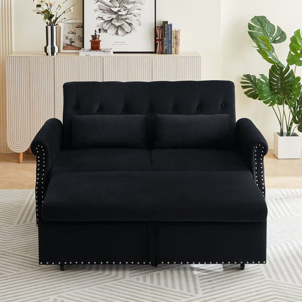 English Elm Artemax Velvet Tufted Convertible Loveseat Sleeper with Nailhead Trim for Small Spaces Black W668100737