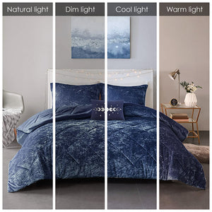 English Elm Full/Queen Felicia Velvet Comforter Set in Navy with Diamond Quilting, Hypoallergenic Fill & Pillow B03595890