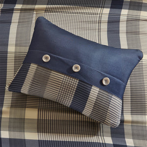 English Elm Queen Plaid Comforter Set with Sheets, Navy Taupe Modern Plaid, OEKO-TEX Soft Microfiber Bedding B03595829