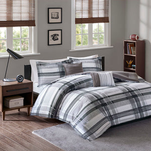 English Elm Full/Queen Rudy Plaid Comforter Set - Ultra-Soft Microfiber, Antimicrobial Protection, Reversible Grey Backing, 5-Piece Stylish Bedding B03595844