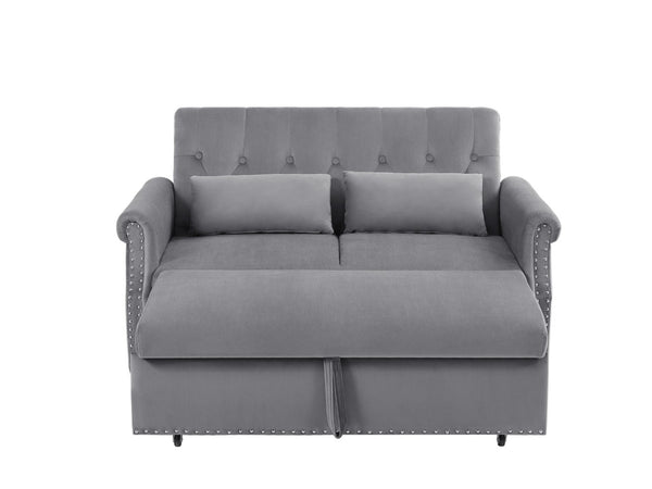 English Elm Artemax Velvet Tufted Convertible Loveseat Sleeper with Nailhead Trim for Small Spaces Gray W668100736