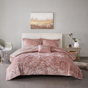 English Elm Twin/Twin Felicia Velvet Comforter Set Blush Diamond Quilted Crushed Velvet Hypoallergenic Throw Pillow Set B03595886