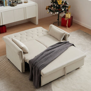 English Elm Artemax Velvet Tufted Convertible Loveseat Sleeper with Nailhead Trim for Small Spaces Beige W668100738