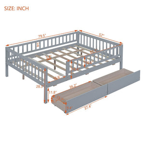 English Elm Full Pine Wood Daybed with Storage Drawers for Guest Room or Studio Living Gray WF301868AAE