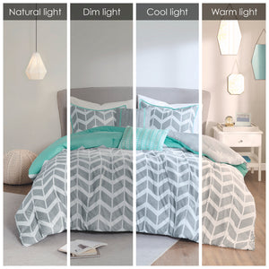 English Elm Twin/Twin Nadia Comforter Set – Grey & Aqua Chevron with Stripes, Soft Microfiber, Antimicrobial, Includes Shams & Pillows B03596009