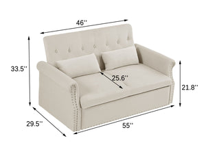 English Elm Artemax Velvet Tufted Convertible Loveseat Sleeper with Nailhead Trim for Small Spaces Beige W668100738