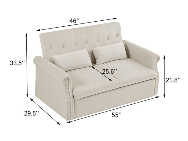 English Elm Artemax Velvet Tufted Convertible Loveseat Sleeper with Nailhead Trim for Small Spaces Beige W668100738