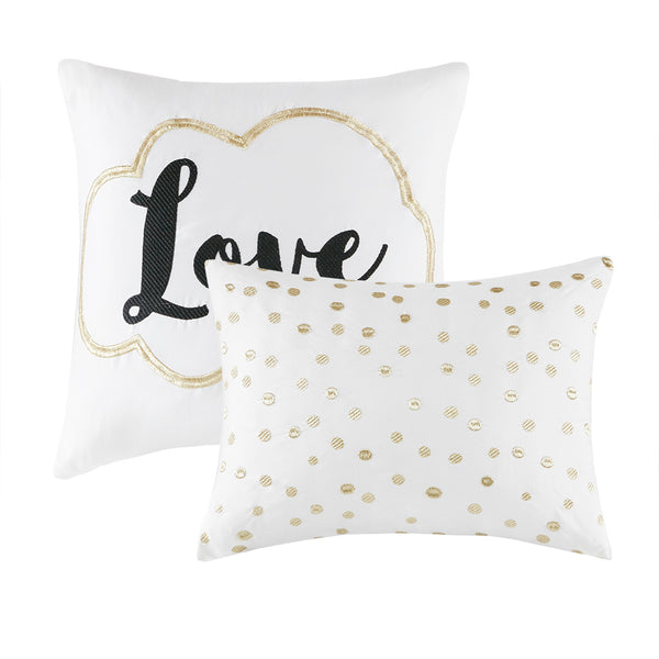 English Elm Twin/Twin Metallic Printed Comforter Set with Gold Geometric Design, Antimicrobial Microfiber Bedding Ensemble B03595864