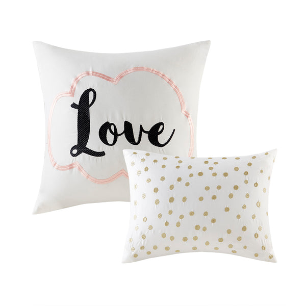 English Elm King/Cal King Metallic Printed Comforter Set – Blush Geometric Gold Microfiber, Antimicrobial, Embroidered Pillows Included B03595842