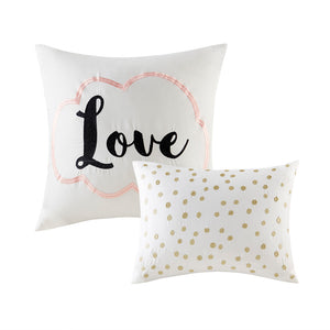 English Elm Twin/Twin Metallic Raina Comforter Set - Blush Microfiber with Gold Geometric Print, Antimicrobial Pillows B03595840