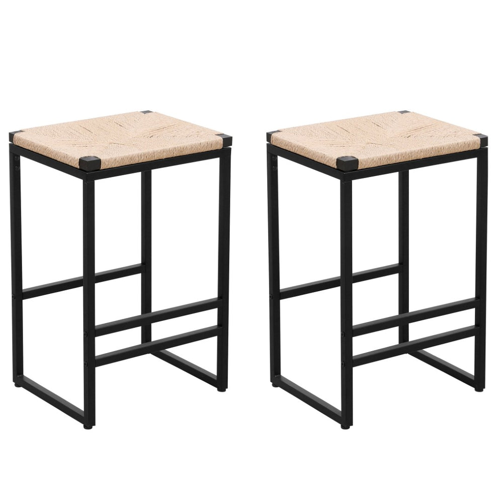 English Elm Set of 2 Hand Woven Paper Rope Backless Counter Stools with Iron Frame W1757104743