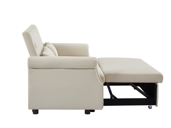 English Elm Artemax Velvet Tufted Convertible Loveseat Sleeper with Nailhead Trim for Small Spaces Beige W668100738