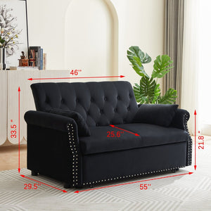 English Elm Artemax Velvet Tufted Convertible Loveseat Sleeper with Nailhead Trim for Small Spaces Black W668100737