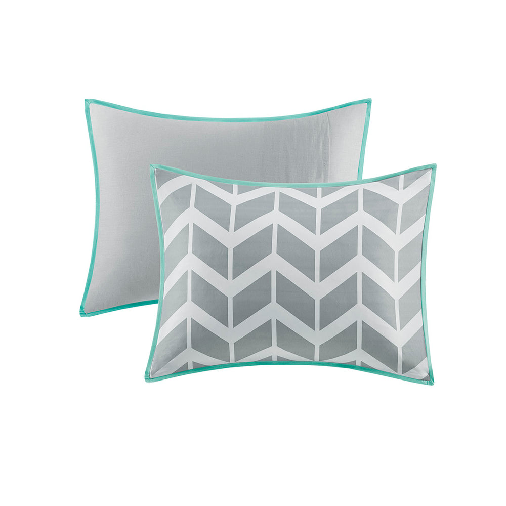 English Elm Twin/Twin Nadia Comforter Set – Grey & Aqua Chevron with Stripes, Soft Microfiber, Antimicrobial, Includes Shams & Pillows B03596009
