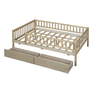 English Elm Full Pine Wood Daybed with Storage Drawers for Guest Room or Studio Living WF301868AAN
