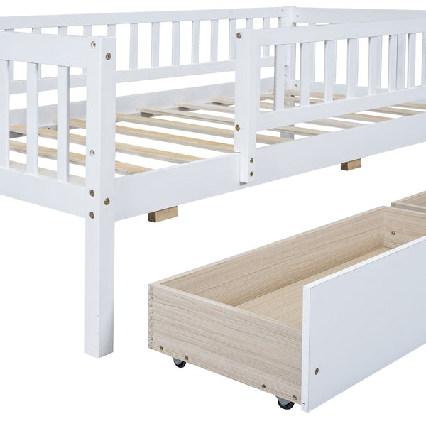 English Elm Twin Pine Wood Daybed with Storage Drawers for Guest Room or Studio Space WF301864AAK
