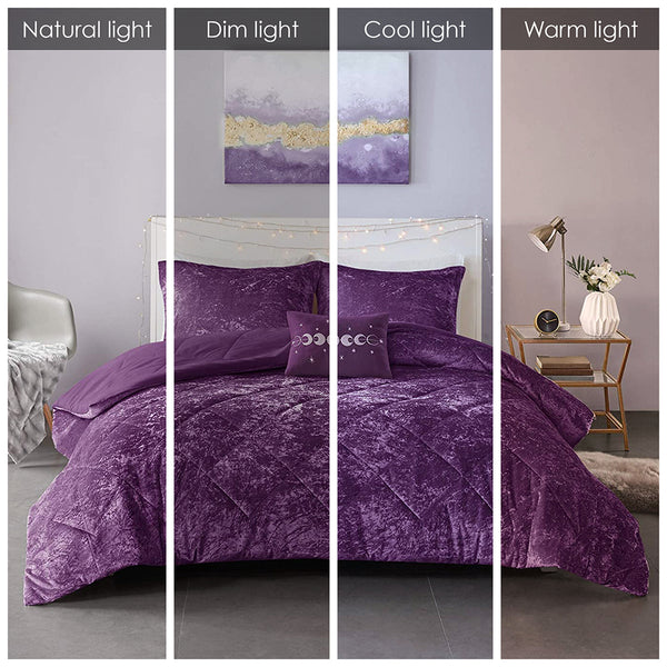 English Elm Twin/Twin Velvet Comforter Set Felicia Crushed Purple Quilted Diamond Hypoallergenic Cozy Glamorous Plush B03595929