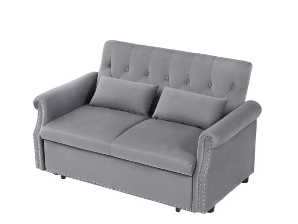 English Elm Artemax Velvet Tufted Convertible Loveseat Sleeper with Nailhead Trim for Small Spaces Gray W668100736