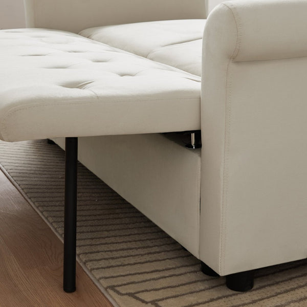 English Elm Artemax Velvet Tufted Convertible Loveseat Sleeper with Nailhead Trim for Small Spaces Beige W668100738