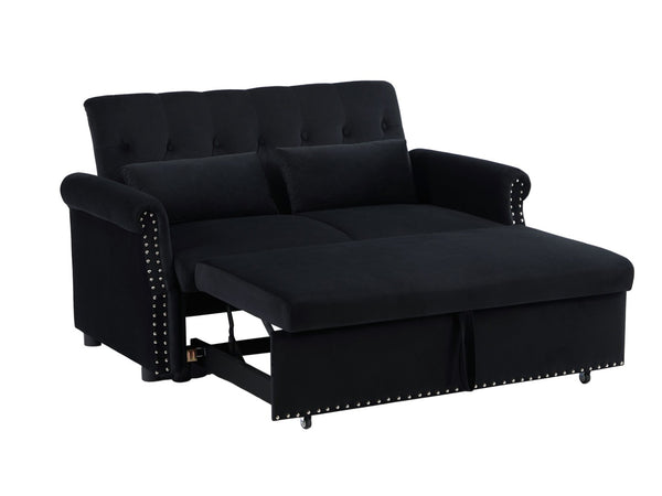 English Elm Artemax Velvet Tufted Convertible Loveseat Sleeper with Nailhead Trim for Small Spaces Black W668100737