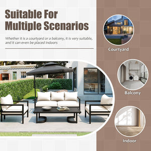 English Elm U_style 5 Seat Outdoor Sofa Set Powder Coated Steel Acacia Wood Table Garden Patio Beige WY000333AAA