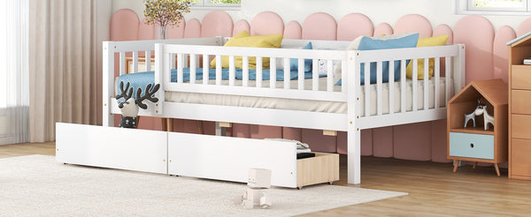 English Elm Twin Pine Wood Daybed with Storage Drawers for Guest Room or Studio Space WF301864AAK