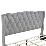 Hearth and Haven Upholstered Platform Bed with Tufted Headboard and 3 Drawers, No Box Spring Needed, Velvet Fabric, Queen Size Gray HL000042AAE