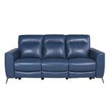 English Elm Steve Silver - Leather Reclining Sofa - Motion Furniture Look Without Compromise - Dual-Power, Ocean Blue Top-Grain Leather