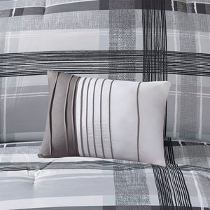 English Elm Full/Queen Rudy Plaid Comforter Set - Ultra-Soft Microfiber, Antimicrobial Protection, Reversible Grey Backing, 5-Piece Stylish Bedding B03595844