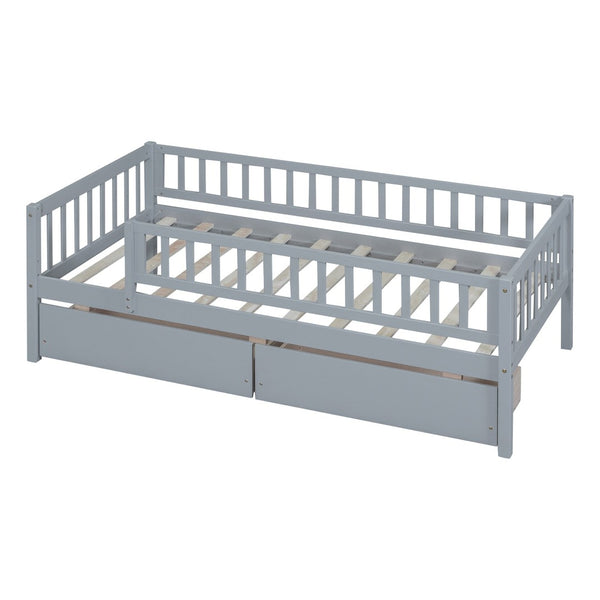 English Elm Twin Pine Wood Daybed with Storage Drawers for Guest Room or Studio Space Gray WF301864AAE