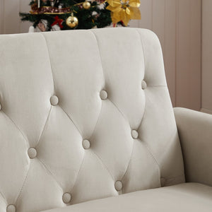 English Elm Artemax Velvet Tufted Convertible Loveseat Sleeper with Nailhead Trim for Small Spaces Beige W668100738