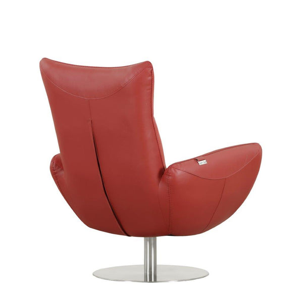 English Elm Global Modern Genuine Italian Leather Recliner Chair in Red with 3-Layer Foam, Chrome Base, Solid Wood Frame B05777799