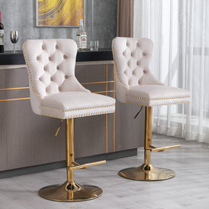 English Elm A&A Furniture Adjustable Velvet Swivel Barstools Set Of 2, Elegant Tufted Design For Home Bars & Kitchens W114367602