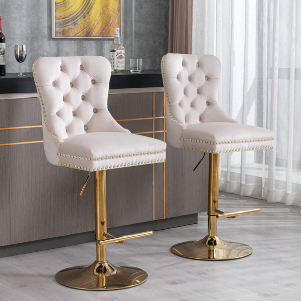 English Elm A&A Furniture Adjustable Velvet Swivel Barstools Set Of 2, Elegant Tufted Design For Home Bars & Kitchens W114367602