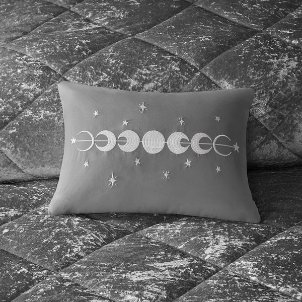 English Elm Twin/Twin Felicia Velvet Duvet Cover Set with Quilted Diamond Top, Grey Crushed Velvet, Pillow Accent, Machine Washable B03596049