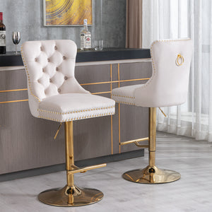 English Elm A&A Furniture Adjustable Velvet Swivel Barstools Set Of 2, Elegant Tufted Design For Home Bars & Kitchens W114367602